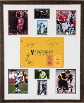 Edgewood Tahoe Multi-Signed Golf Tournament Flag and Framed Photo Display Signed by Michael Jordan, Emmitt Smith, John Elway and Lance Armstrong (PSA/DNA & Beckett)